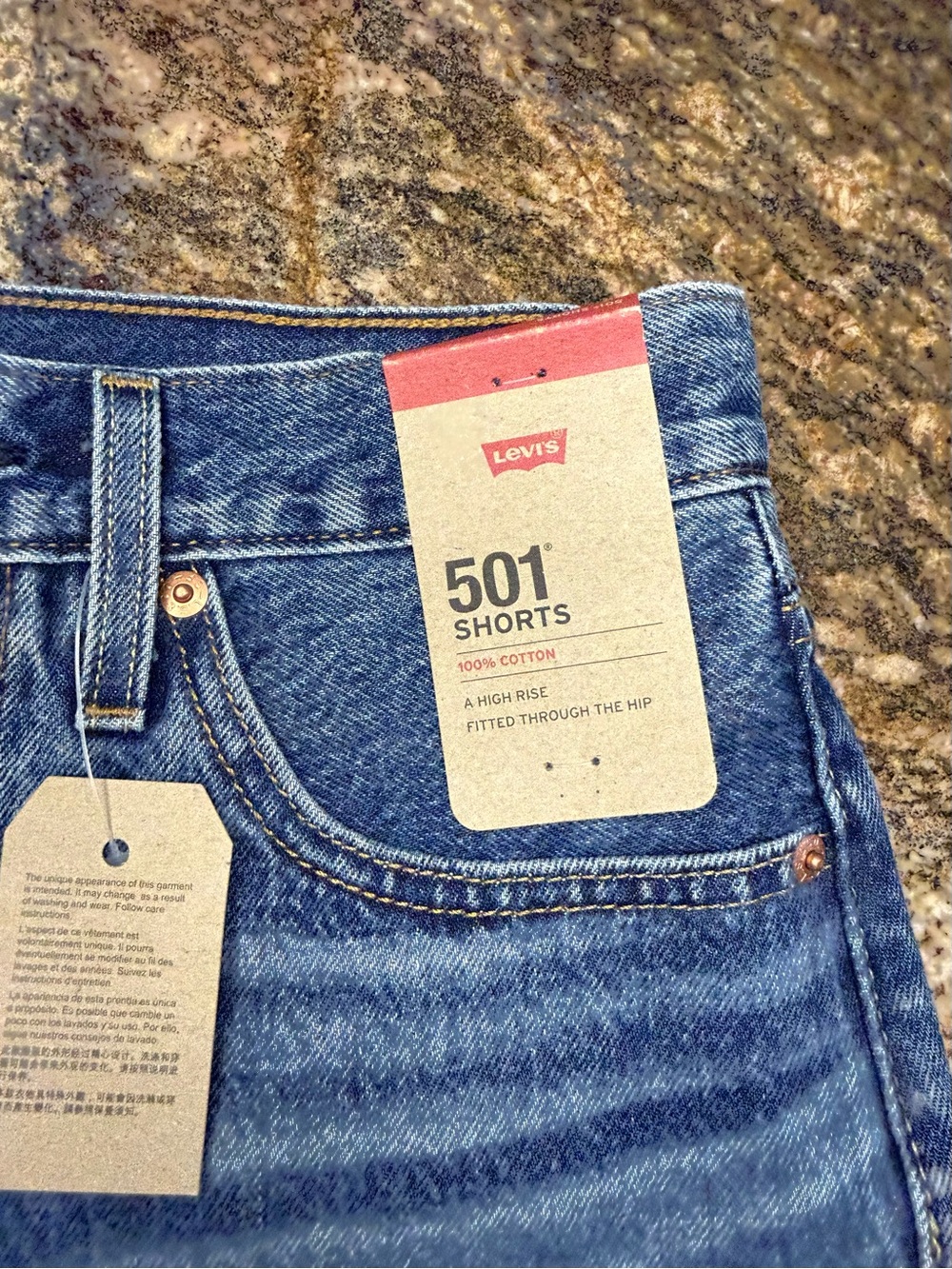Levi's Blue Distressed High-Rise Jean Shorts - Picture 3 of 5